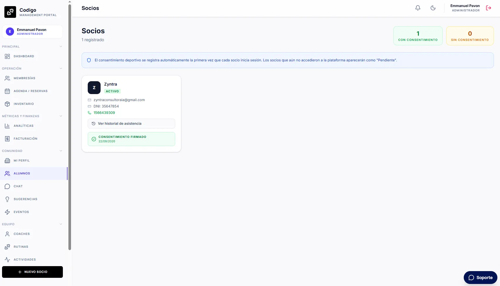 Listado y gestión de socios